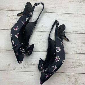 Tory Burch Rosalind Bow Pumps SlingBack Heels 7 1/2 Floral Career Classic